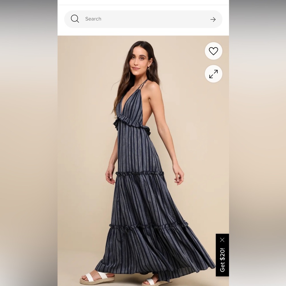 NWOT!! Lulus Vacay Babe Navy Blue Striped Halter Maxi Dress